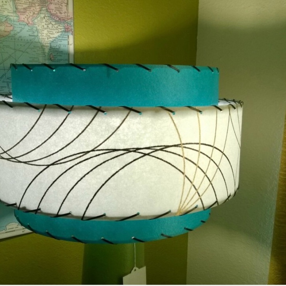 Mid Century Style 3 Tier Fiber g Lamp Shade Retro Modern 15X9 Turquoise White 3 - Picture 2 of 4
